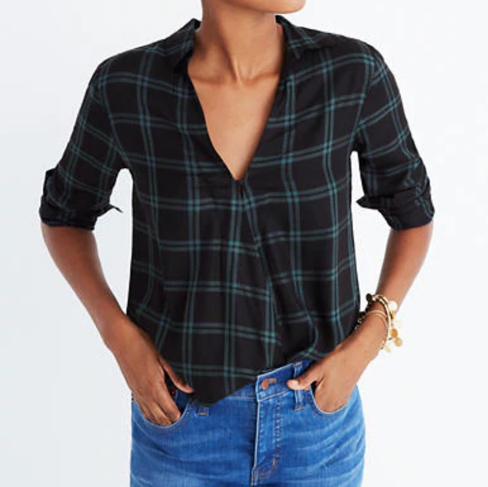 Madewell Wrap Front Shirt in Palma Plaid sz M
